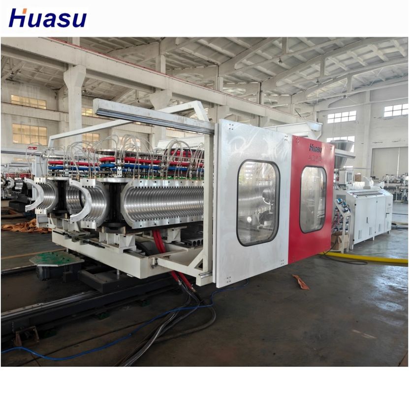 Konische Zwillingsschraubextruder-PVC-Doppelwand-Wallrohr-Extrusionsmaschine für Kunststoffrohre Rohrmaschine