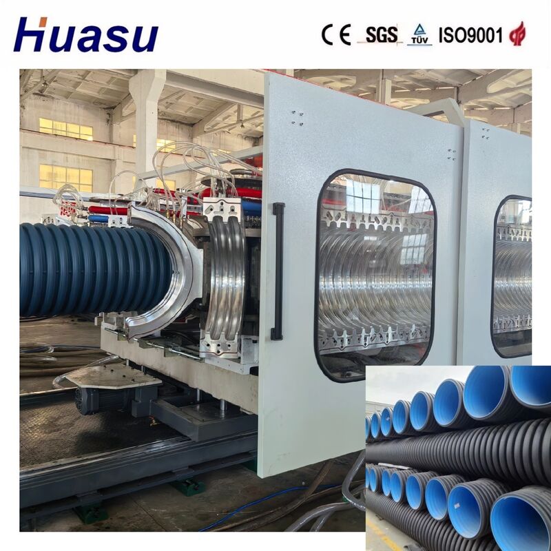 Hohe Produktivität Doppelwand-Wallrohr-Extrusionsleitung für HDPE/PE/PP/PVC/MPP mit Rohrdurchmesser von 32-1600 mm