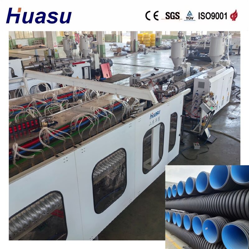 Hohe Produktivität Doppelwand-Wallrohr-Extrusionsleitung für HDPE/PE/PP/PVC/MPP mit Rohrdurchmesser von 32-1600 mm