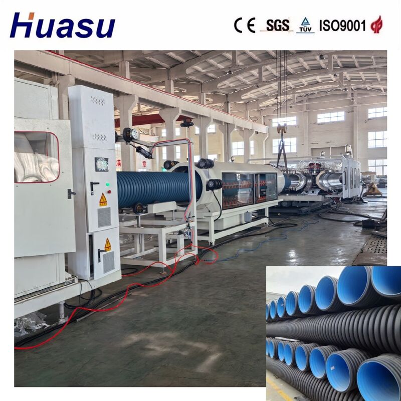 Hohe Produktivität Doppelwand-Wallrohr-Extrusionsleitung für HDPE/PE/PP/PVC/MPP mit Rohrdurchmesser von 32-1600 mm