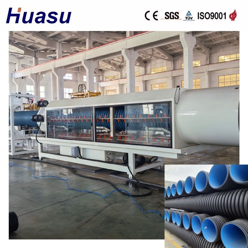 Hohe Produktivität Doppelwand-Wallrohr-Extrusionsleitung für HDPE/PE/PP/PVC/MPP mit Rohrdurchmesser von 32-1600 mm