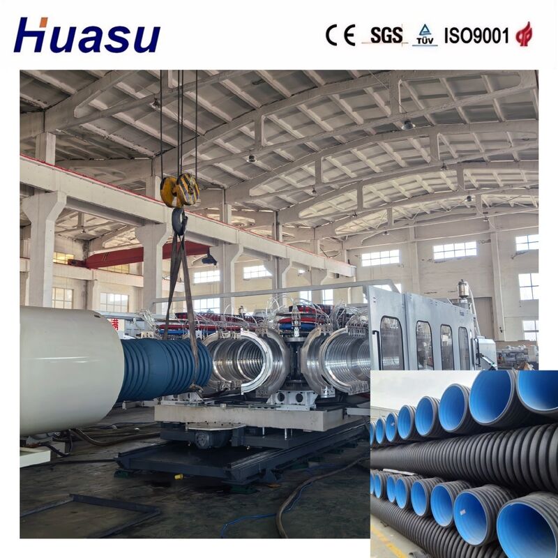 Hohe Produktivität Doppelwand-Wallrohr-Extrusionsleitung für HDPE/PE/PP/PVC/MPP mit Rohrdurchmesser von 32-1600 mm